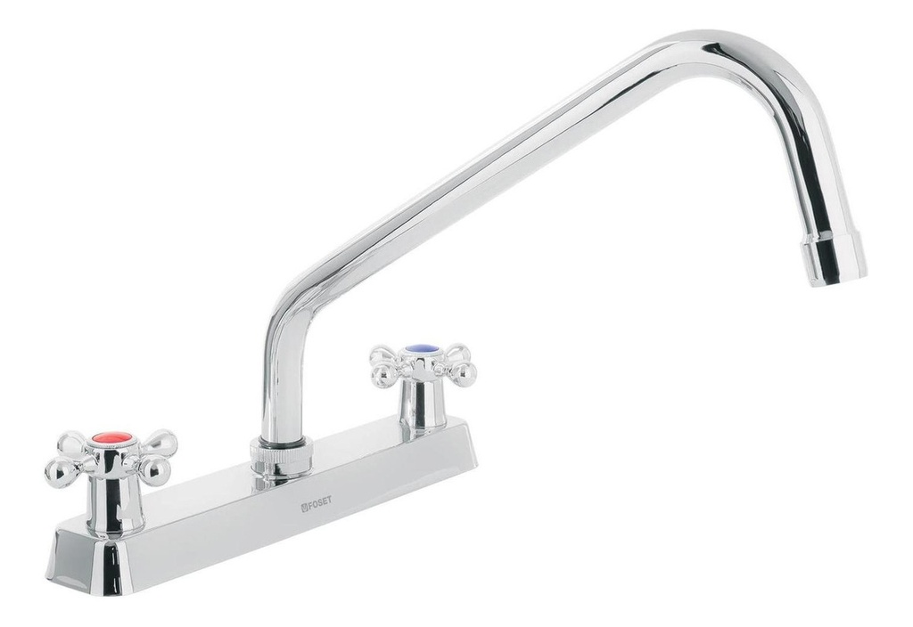 Mezcladora Fregadero 8'' Cuello Largo Cruceta Foset 45612 Acabado Cromado Color Plateado