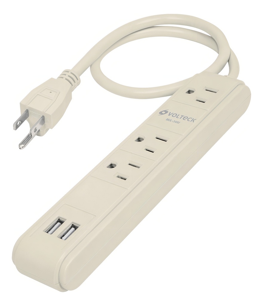 Supresor Picos 3 Entradas Con 2 Puertos Usb Voltech 46089