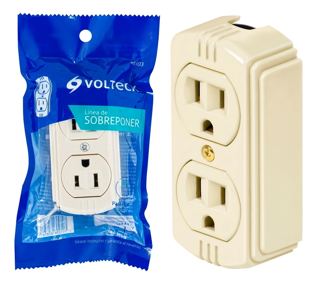 Contacto Doble Sobreponer Aterrizado Economica Voltech 46103 Color Blanco