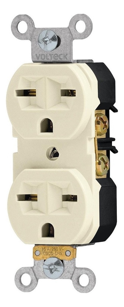 [TR-CODO-CHS] Contacto Doble 220v Voltech 15a Aterrizado Nylon Marfil Industrial