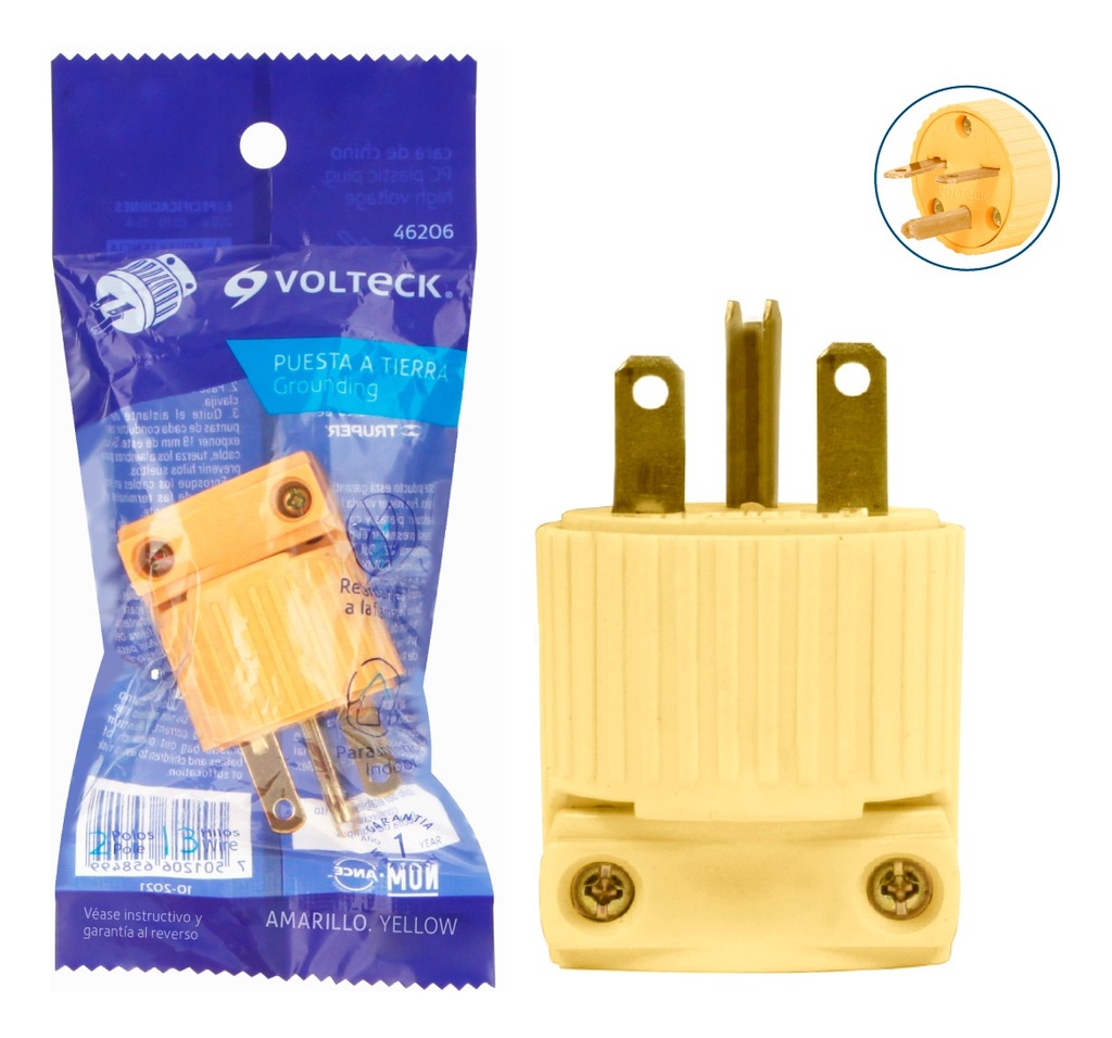 Clavija Industrial, Plástico, Cara De Chino Volteck 46206 Color Amarillo