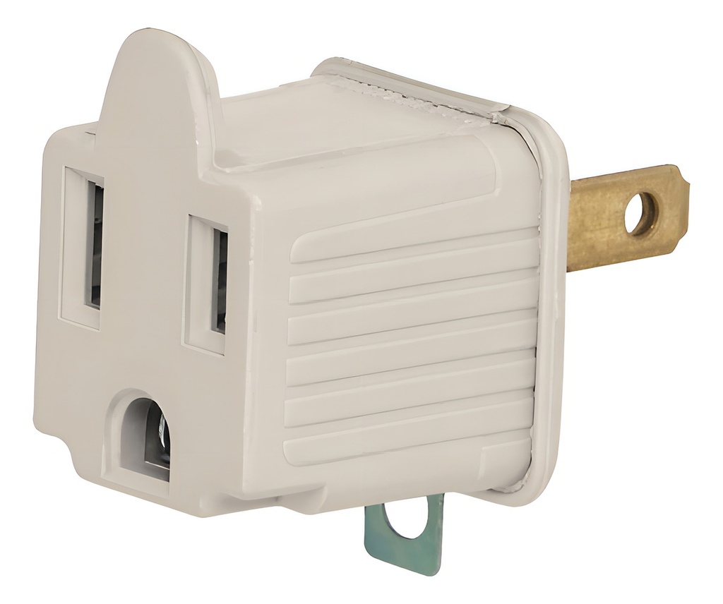 Clavija Convertidora A Tierra Voltech 15a Gris Para 127v Blanco