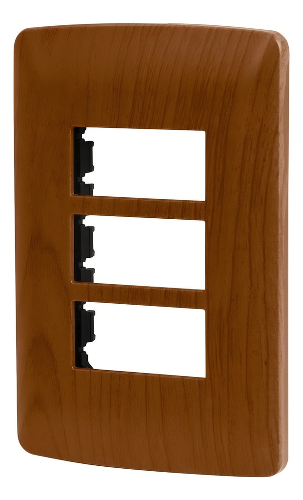 Placa 3 Módulos Voltech Acabado Madera Línea Italiana Para Contactos