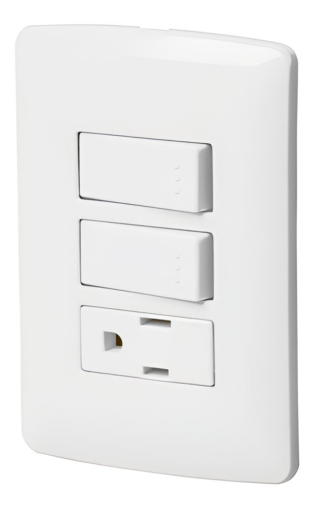 Placa Armada Contacto 2 Interruptores Blanco, Volteck 46456 Color Blanco
