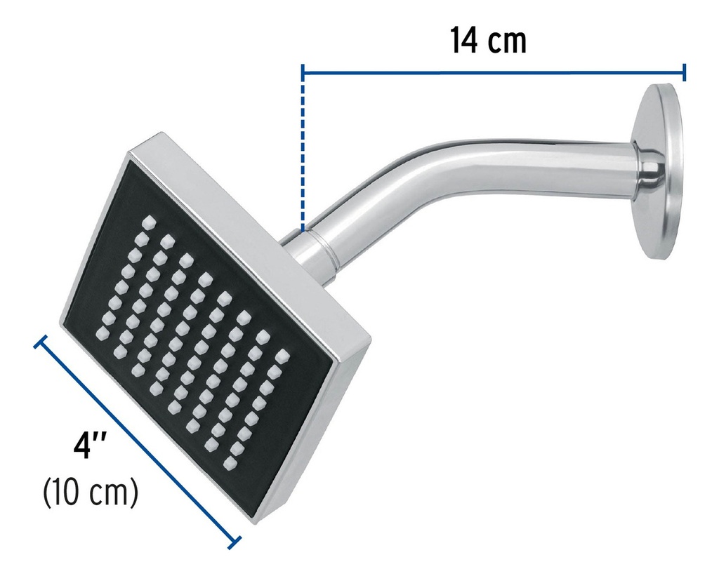 Regadera Cuadrada 4 Abs, Con Brazo, Cromo, Aqua Foset 46732 Acabado Cromo Color Plateado