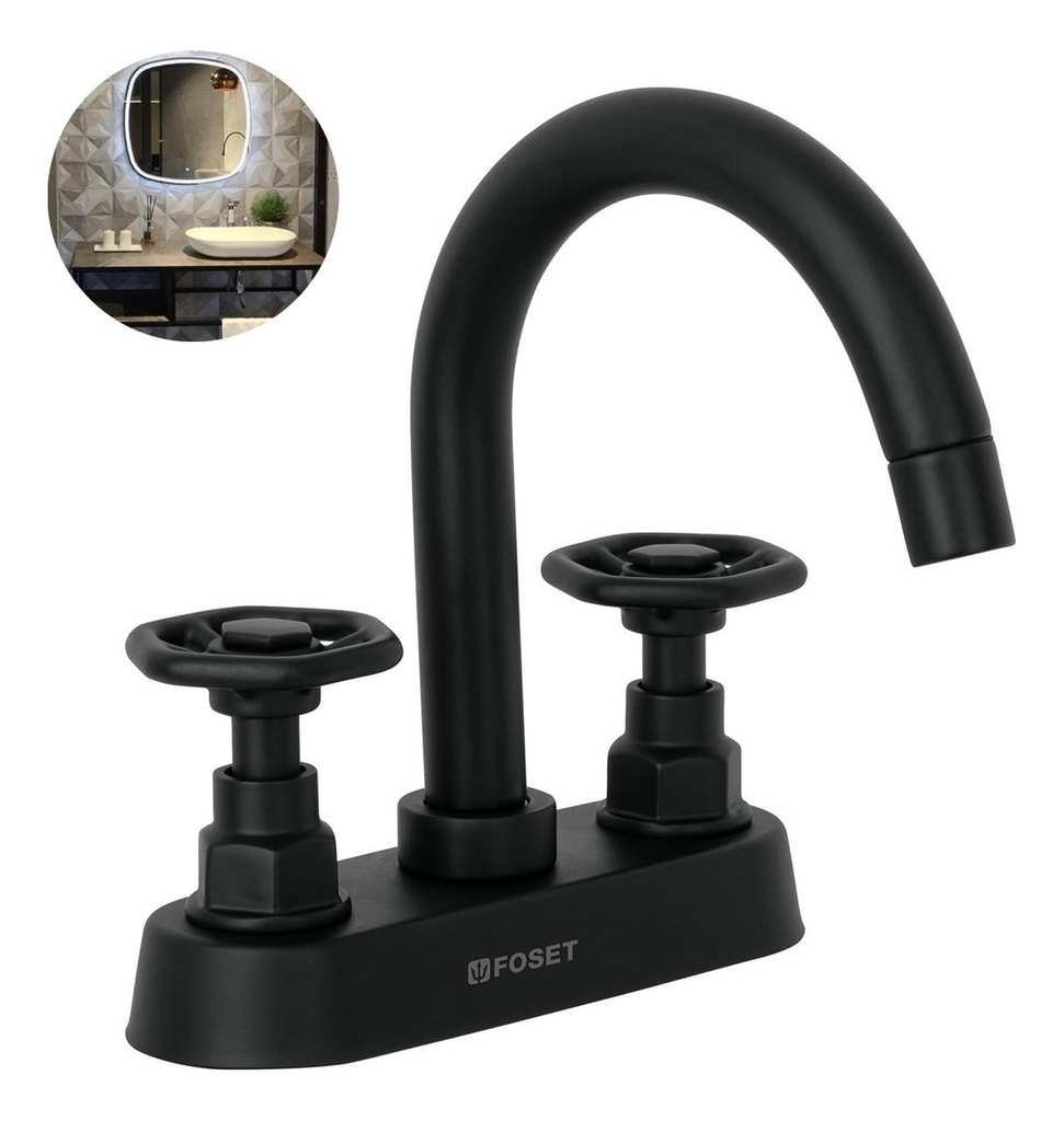 [TR-TBM-61M] Mezcladora P/lavabo Manerales Redondos Negro Foset 46755 Color Negro