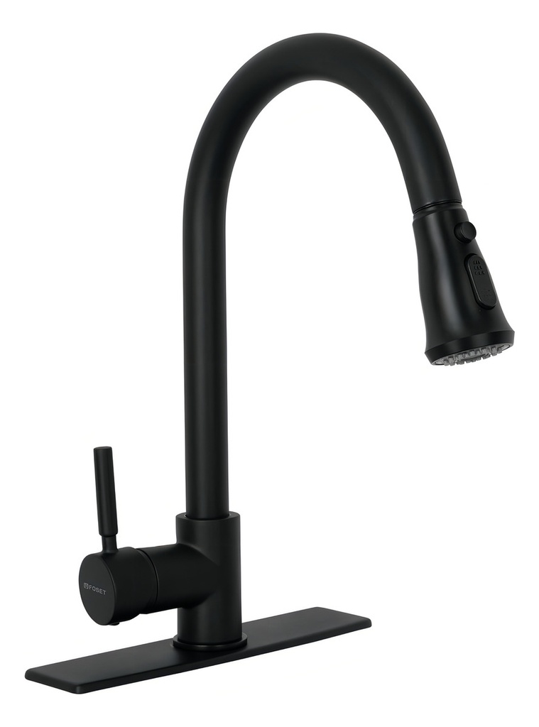 Monomando Para Fregadero Cuello Extraible Negro Foset 46770 Acabado Mate