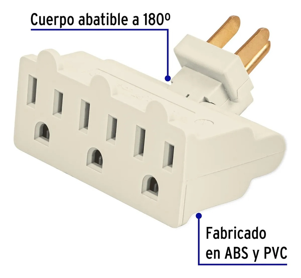 Multicontacto Triple Aterrizado Bisagra Voltech Modelo Mul-370 Marfil 15a