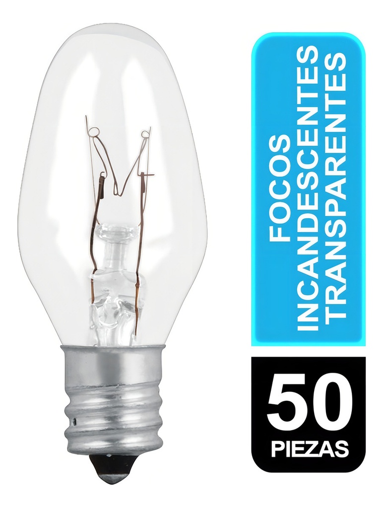 Caja Con 50 Focos Incandescentes Transparentes Base E12 7.5w Luz Cálida