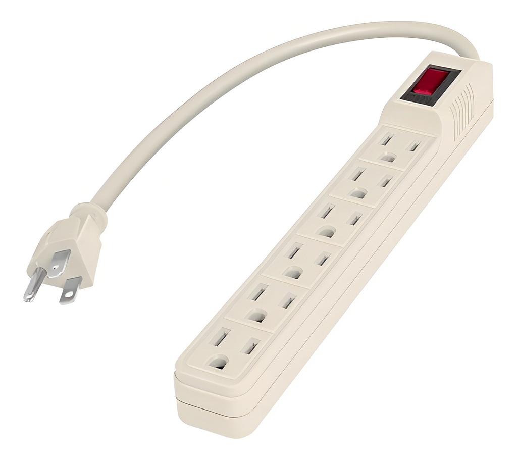 Multicontacto 16 Awg Doméstico 6 Entradas, Volteck Color Blanco