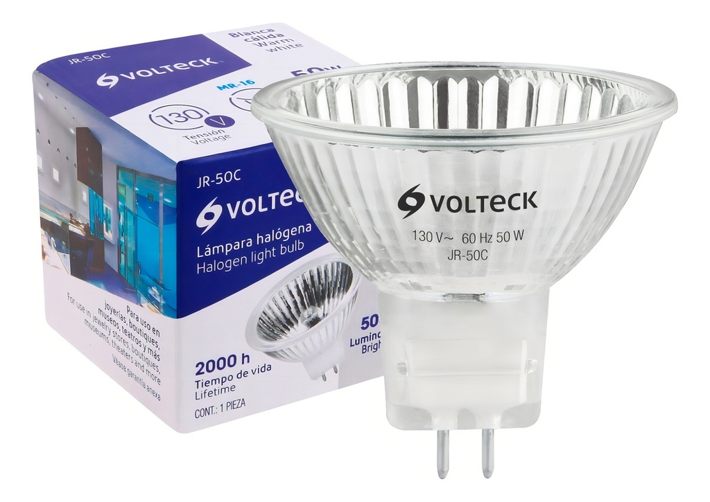 Foco Halogeno Bipin 50 W X 130 V Transparente Voltech 47254