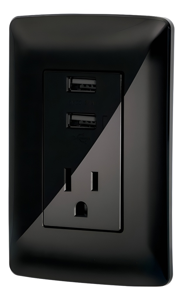 Contacto Aterrizado, 2 Puertos Usb, Negro, Volteck 47590 Color Negro
