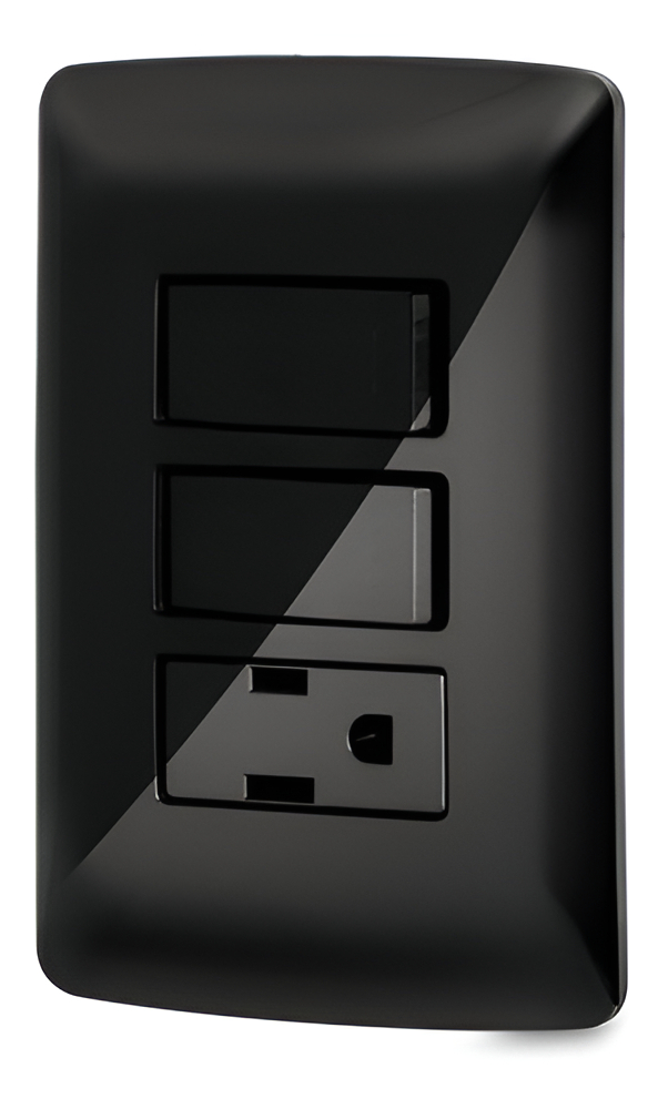 Placa Con 2 Interruptores Y 1 Contacto, Negro, Volteck 47592 Color Negro Voltaje Nominal 127v