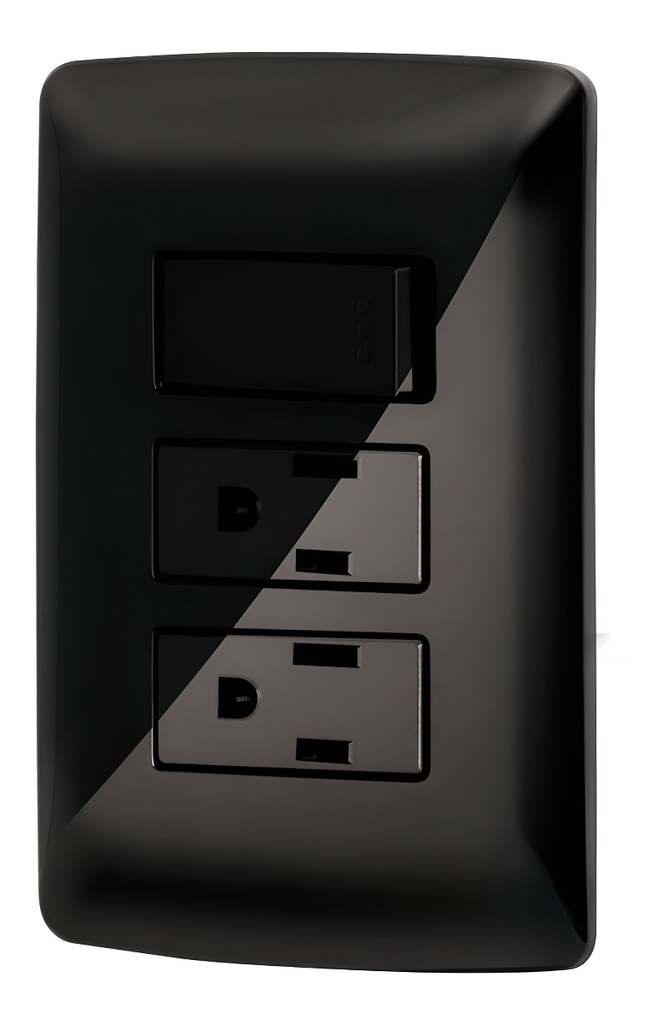 Placa Con 2 Contactos E Interruptor, Negro, Volteck 47593