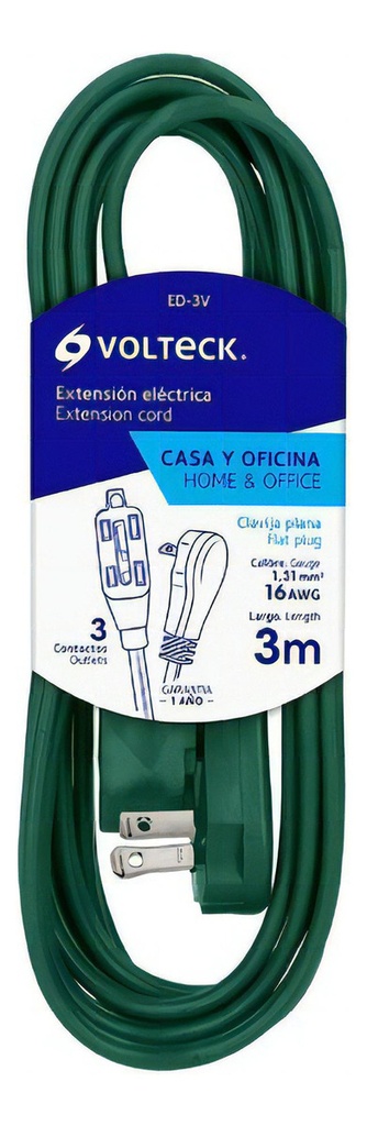 Extensión Eléctrica Doméstica 3 M Verde Con Clavija Plana Teal Green