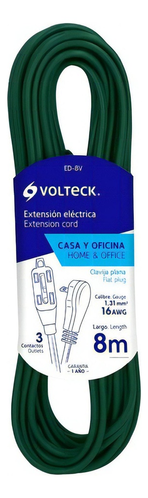Extensión Eléctrica Doméstica, 8 M, , Volteck Colores Verde