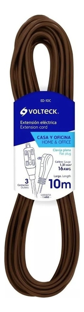 Volteck Ed-10c Extensión Eléctrica Doméstica 10m Café Con Clavija Clinteck