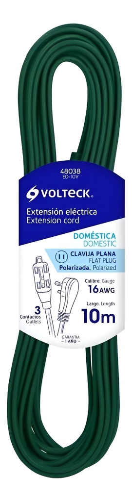 Extensión Eléctrica Doméstica 10 M Verde Con Clavija Plana Teal Green