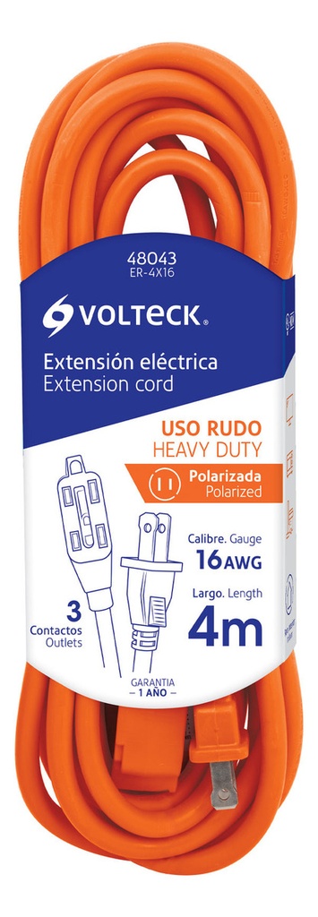 Extensión Eléctrica Uso Rudo 4 M Calibre 16 Volteck 48043