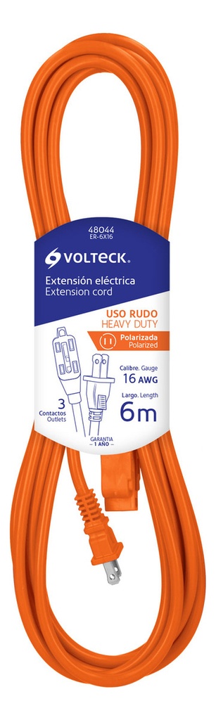 Multicontacto De 3 Tomas Volteck Er-6x16color Naranja Largo Del Cable De 6m 13a