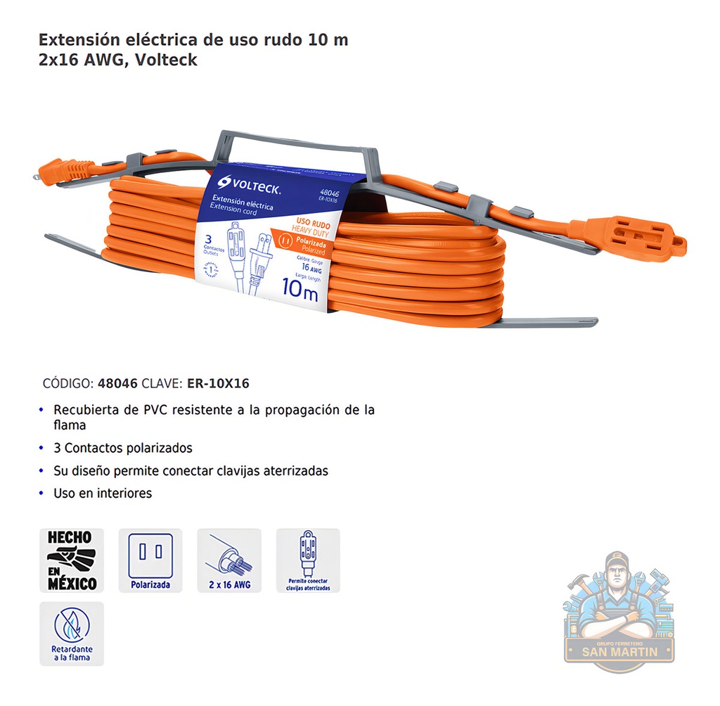 Extension Uso Rudo 10 Mt Cal 16 Volteck 48046