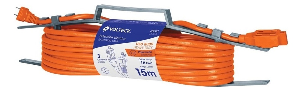 Extensión Eléctrica Uso Rudo 15m 2x16 Awg , Volteck 48048 Color Naranja