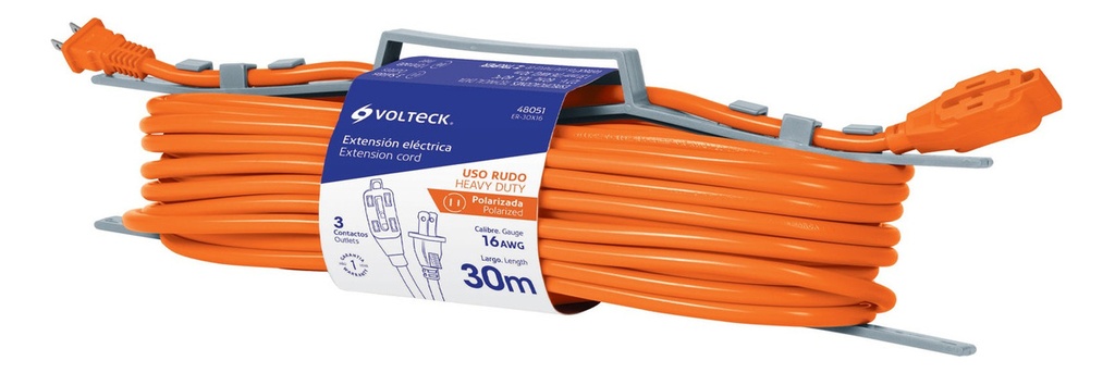 Extension Eléctrica Uso Rudo Reforzada 30 Metros Calibre 16