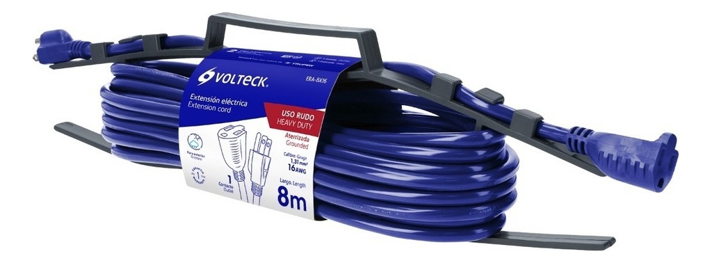 Multicontacto de 1 Tomas Voltech Era-8x16color Bermuda Largo Del Cable de 8m 13a