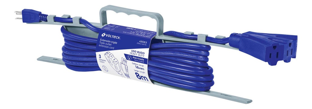 Extensión Eléctrica Voltech Abanico 8 M 3 Tomacorrientes Azul