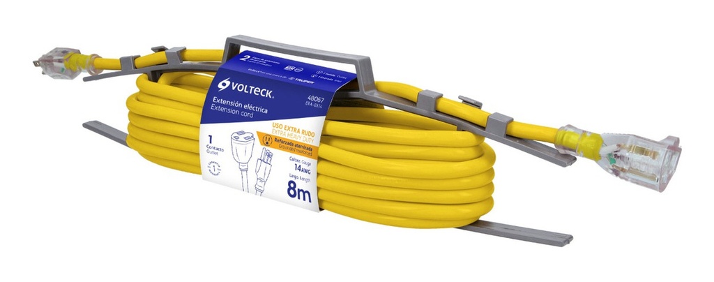 Extensión Eléctrica Voltech 8 M 13a Calibre 14 Amarilla Amarillo