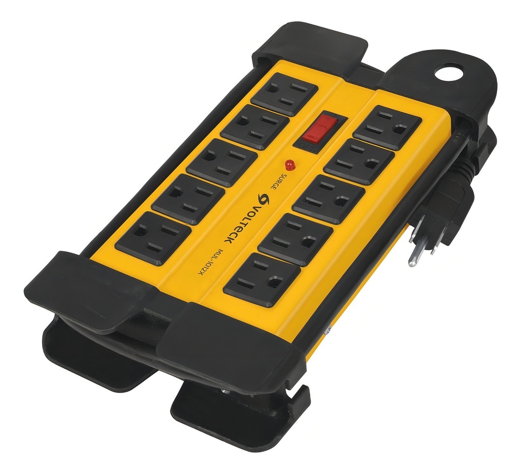 Multicontacto Industrial Voltech 10 Entradas 1,200 Joules Con Protección Sobrecarga