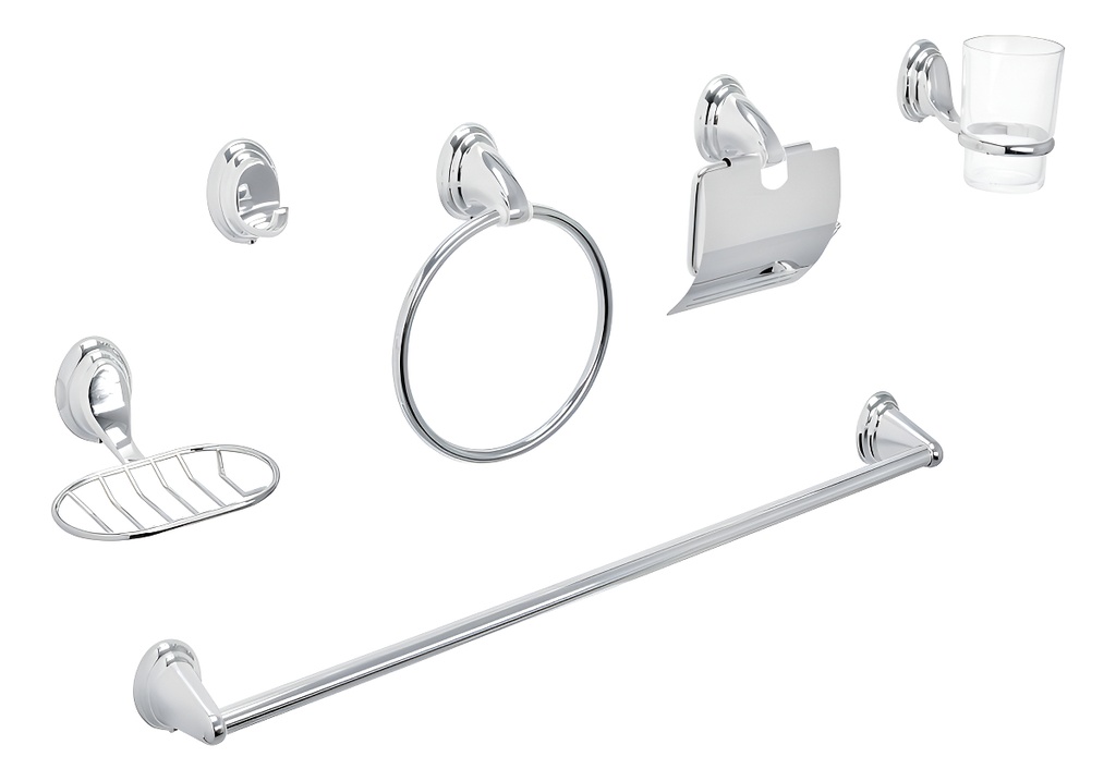 [TR-AQA-4003] Juego De Acc P/baño Con Jabonera Rejilla, 6 Pzas, Foset Aqua