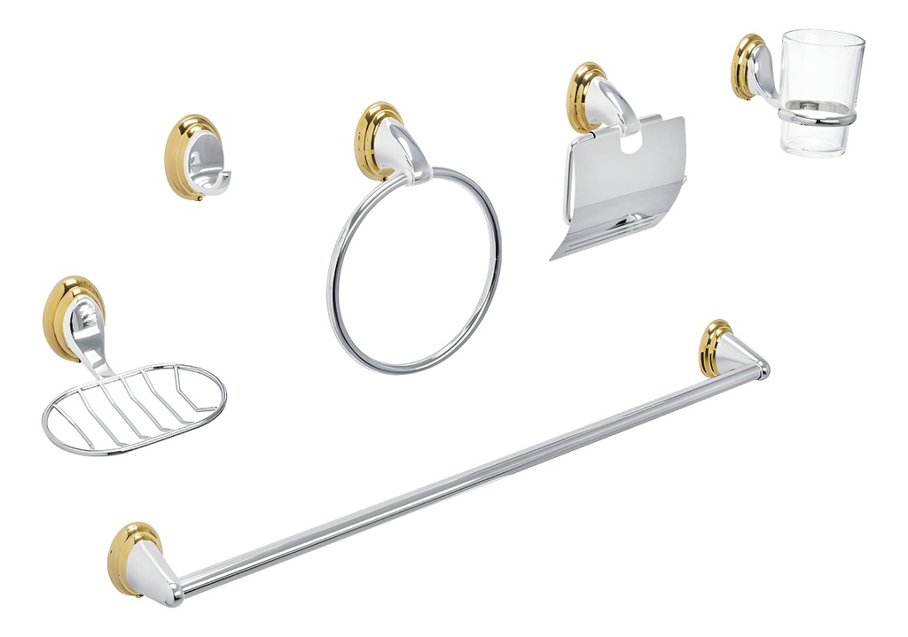 [TR-AQA-4003G] Juego De 6 Acc P/baño Cromo-oro Chapetón Ovalado Foset 48344