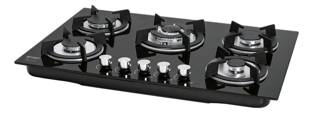 [TR-PAE-755GV] Parrilla A Gas Empotrable Foset Paga-5ev Vidrio 5 Quemadores Color Negro