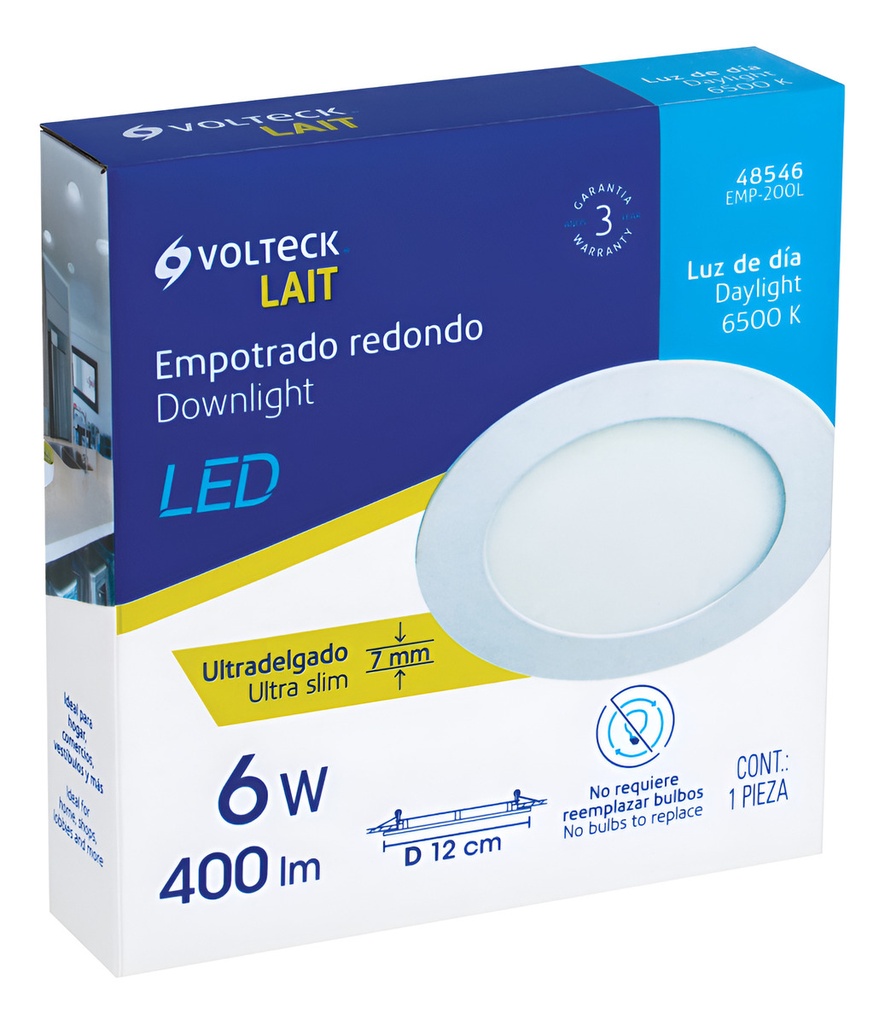 Luminario Led Slim De Empotrar Redondo 6500k Volteck 48546 Estructura Blanco