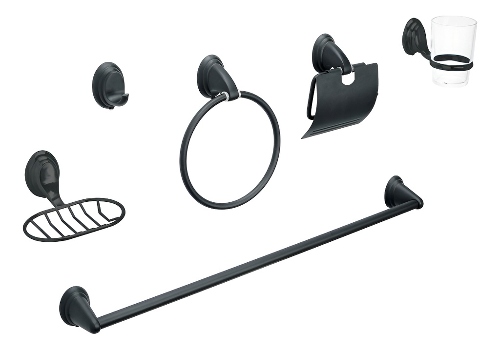 [TR-AQA-4003M] Juego 6 Accesorios Baño Negro Mate Chap. Ovalado Foset 49163