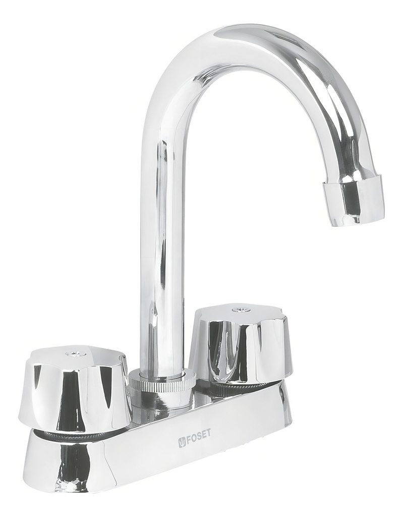 [TR-M-060] Mezcladora Lavabo 4 Cuello Bar Zamac Foset 49275 Acabado Cromado Color Plateado