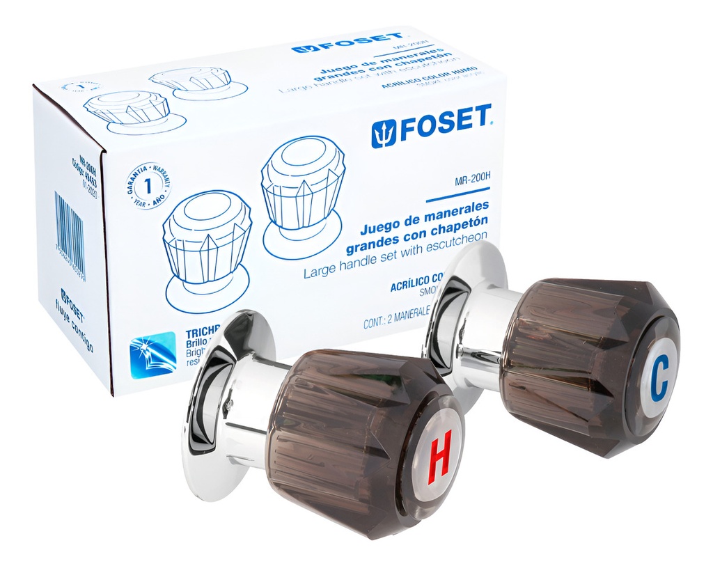 [TR-MR-200H] Juego 2 Manerales Acrilico Regadera Humo, Basic Foset, 49463 Color Gris Oscuro