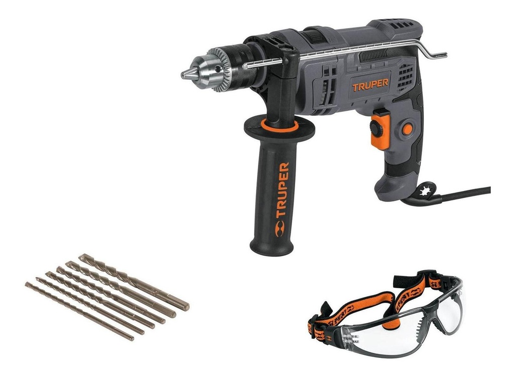 Combo Rotomartillo 650w Con Brocas Y Lentes De Seguridad Truper Combor-1/2n6 Gris