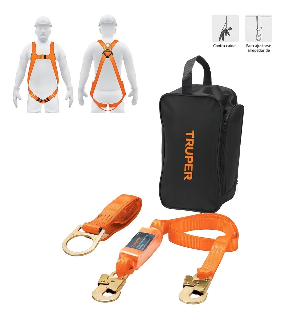 Kit Contra Caídas Arnés De Un Anillo Truper 100888 Color Naranja