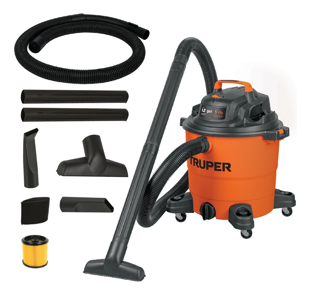 Aspiradora Truper Seco Mojado 12 Gal 5 Hp 127 V 60 Hz Filtro Lavable Accesorios