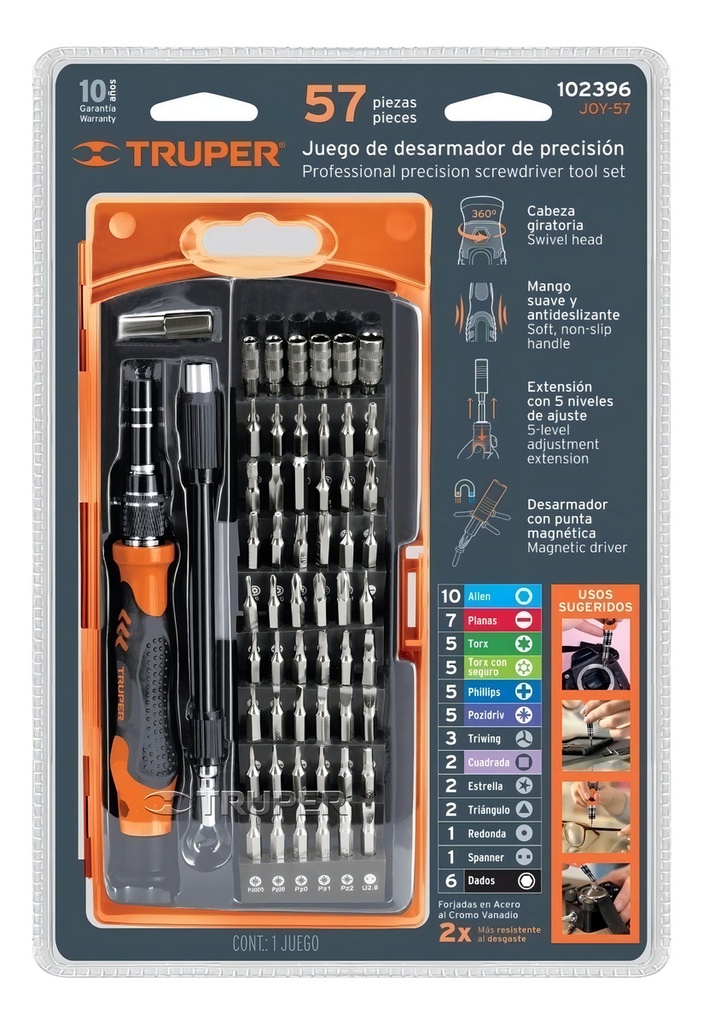 [TR-JOY-57] Desarmador Precision 57 Puntas Intercambiables Truper Joy-57 102396