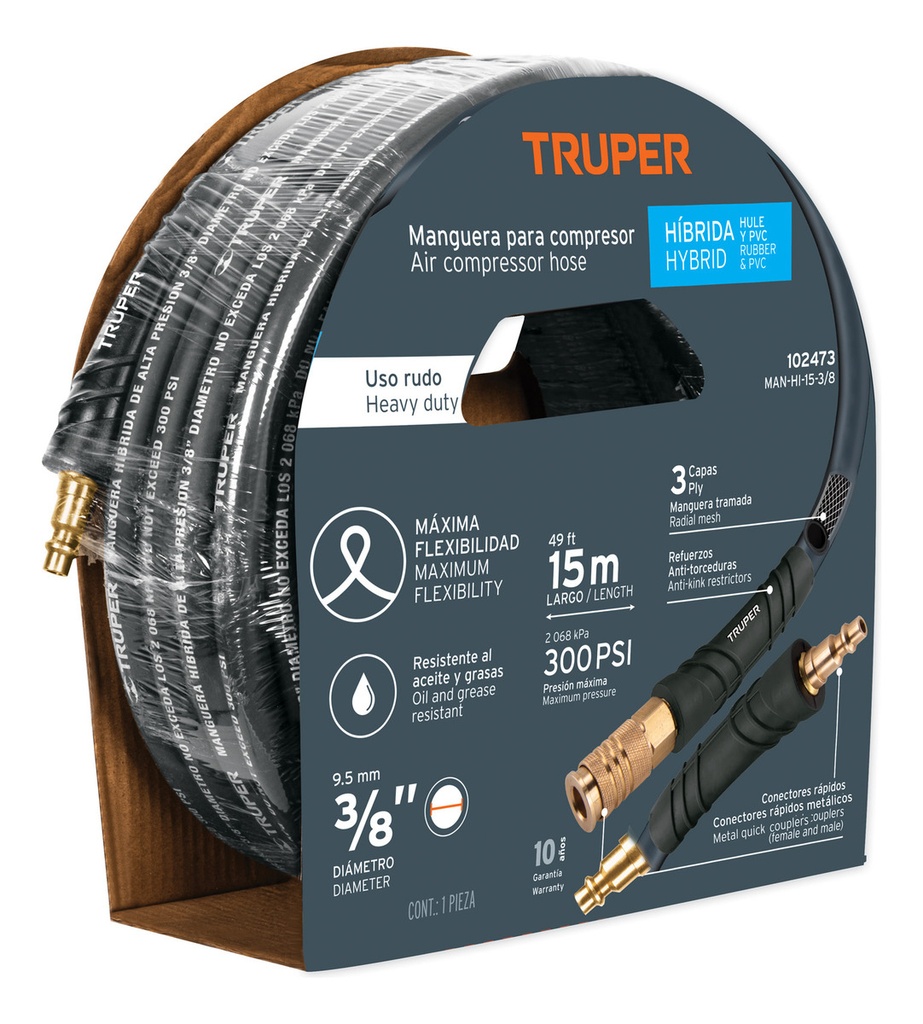 Manguera Híbrida Para Compresor 15 M X 3/8 Truper 102473