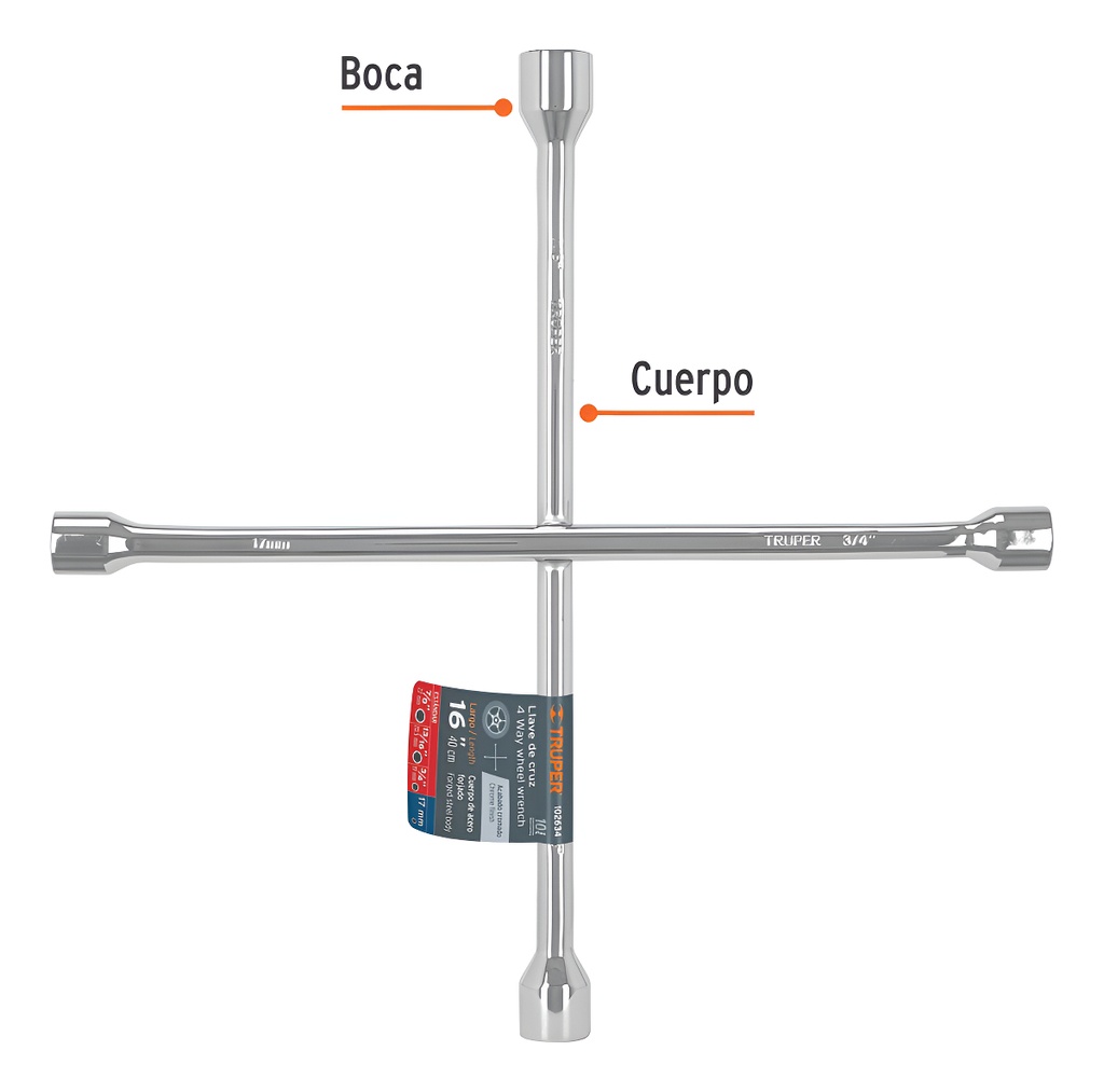 Llave Cruz Universal 16'' Cromada Truper 102634