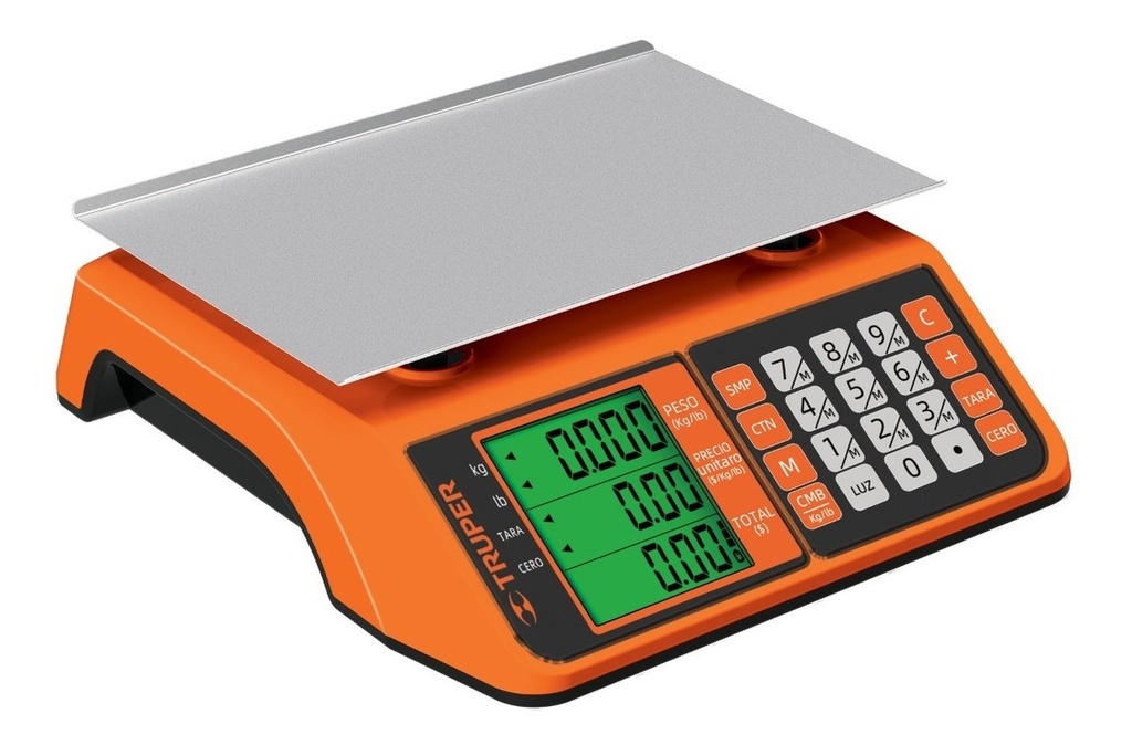 [TR-BASE-20] Báscula Comercial Digital 20kg Multifunción Truper Base-20 Color Naranja