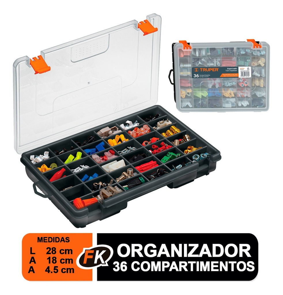 [TR-ORG-36] Organizador 11 Con 36 Compartimentos, Truper 102760 Color Negro