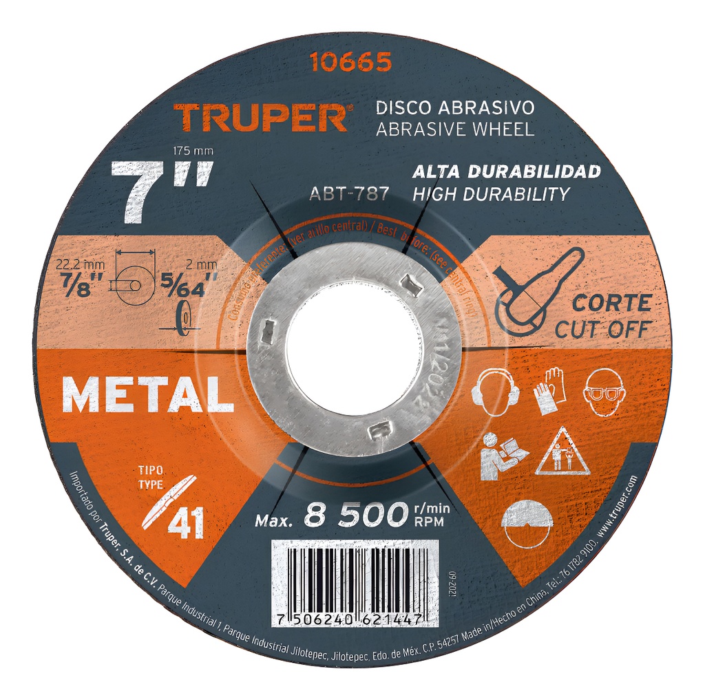 [TR-ABT-787] Disco Corte Metal, Tipo 41, Diámetro 7" Truper 10665 Color Gris Oscuro