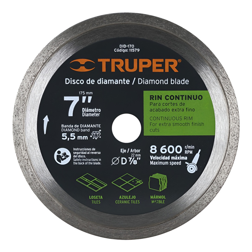 [TR-DID-170] Disco De Diamante, Rin Continuo, 7" Truper 11579 Color Gris