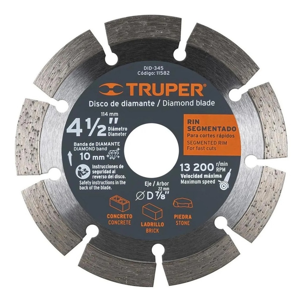 Disco De Diamante De 4-1/2' X 2.1 Mm Rin Segmentado, Truper Metal