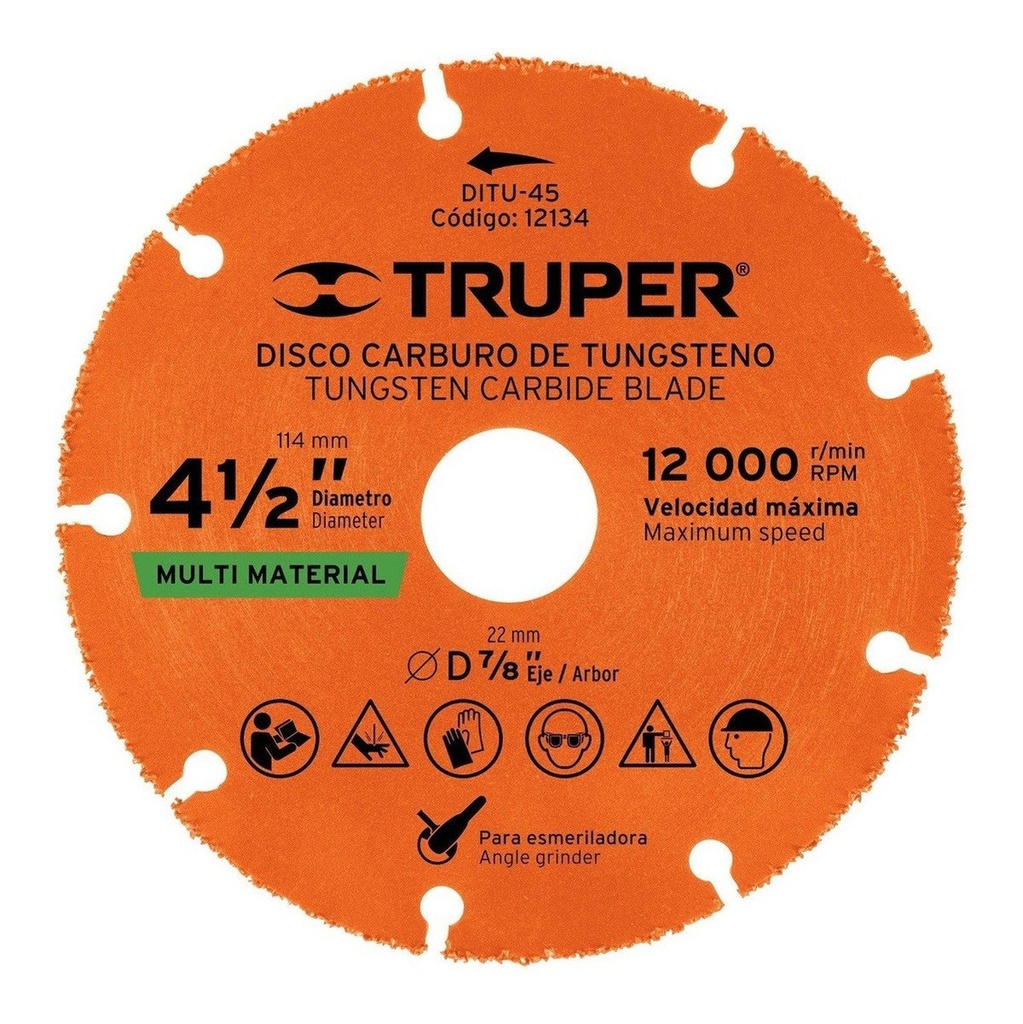 Disco 4-1/2 , Multimaterial De Carburo De Tungsteno, Truper Naranja